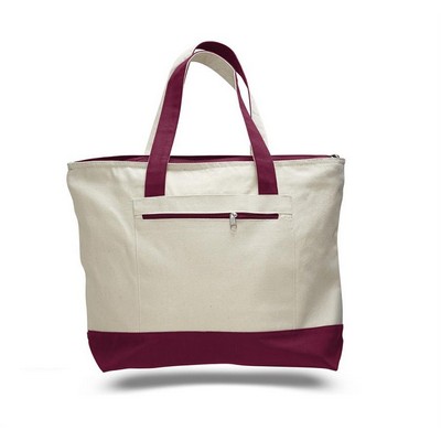 Canvas Zipper Tote Bag (with Color Handles)