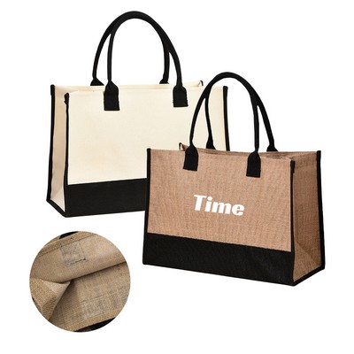 Jute tote bag with straps and pockets