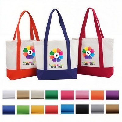 Two Color Canvas Tote With Long Handles