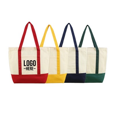 Two Tone Front-Pocket Cotton Canvas Boat Tote Bags