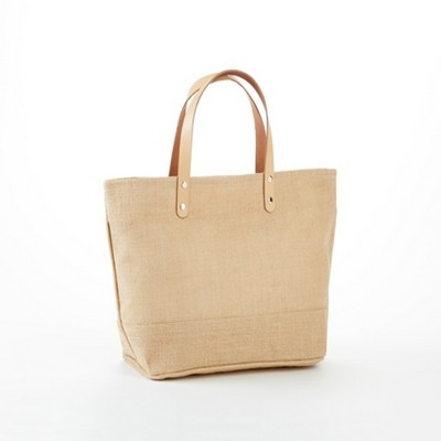 Jute Tote Bag w/Leather Handles (17"x10"x5.5")