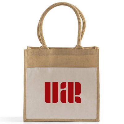 Medium Jute Tote w/ Cotton Front Pocket