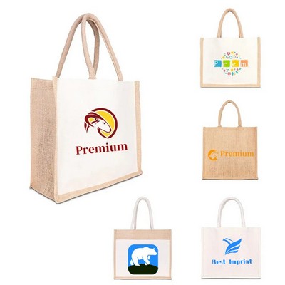 12 " x 14 "Jute Cotton Tote w/ Webbing Handle