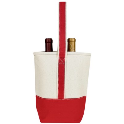 Blank 2 Bottle Premium 16 oz Canvas Wine Tote Bag | Travel Gift Carrier Red (8.5x10x3.5)