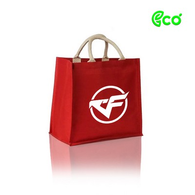 Ecofriendly Jute/Cotton Blended (JUCO) Laminated Shopping Tote with Patterned and Stuffed Cotton Han