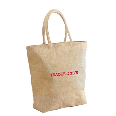 All natural Eco Green Jute Burlap Beach Bag with Zipper & Cotton Handles